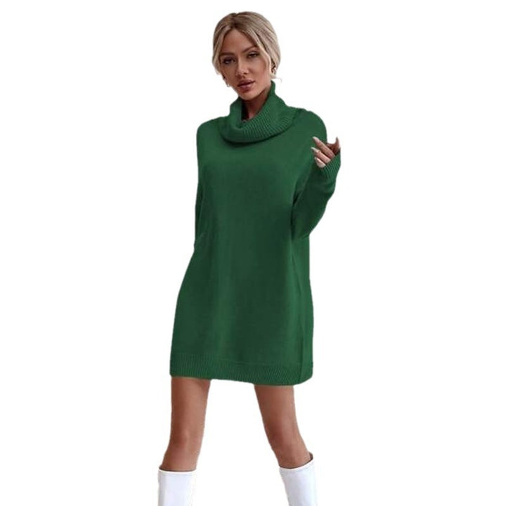 Solid Color Loose High Collar Knitted Dress - Modefluss