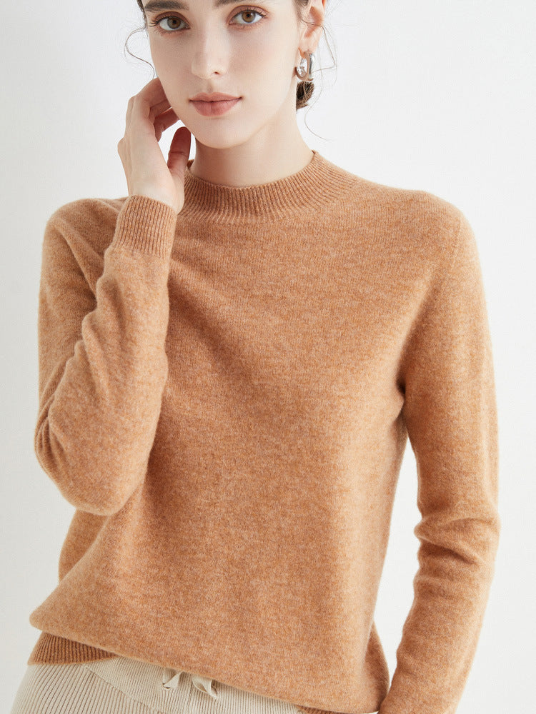 Half High Collar Pure Wool Women's Long Sleeved Knitted Base Sweater - Modefluss
