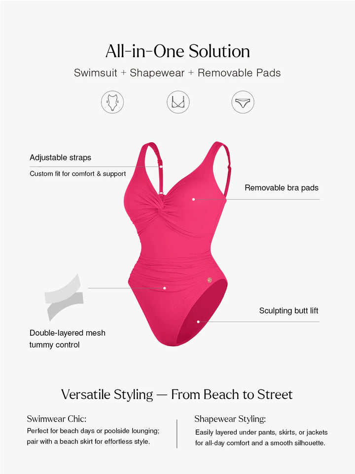 Maillot de bain sculptant à fronces et torsadé sur le devant