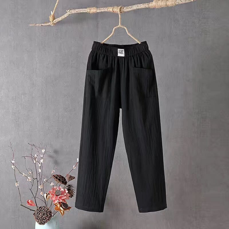 Lässige Hose aus Baumwollleinen mit elastischem Bund - Modefluss