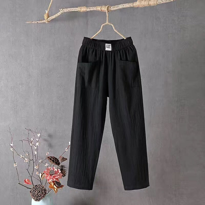 Lässige Hose aus Baumwollleinen mit elastischem Bund - Modefluss