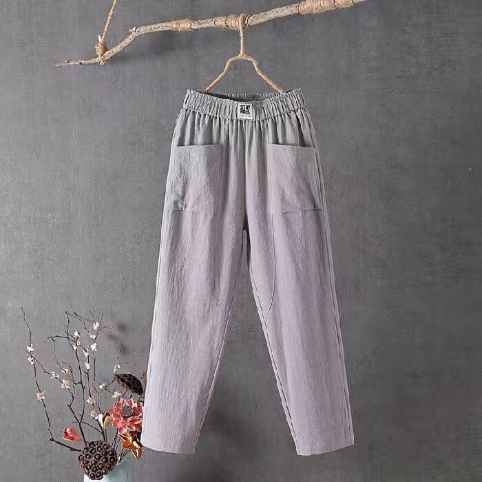 Lässige Hose aus Baumwollleinen mit elastischem Bund - Modefluss