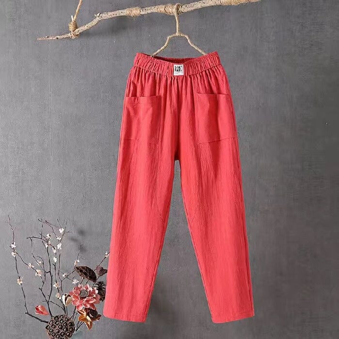 Lässige Hose aus Baumwollleinen mit elastischem Bund - Modefluss