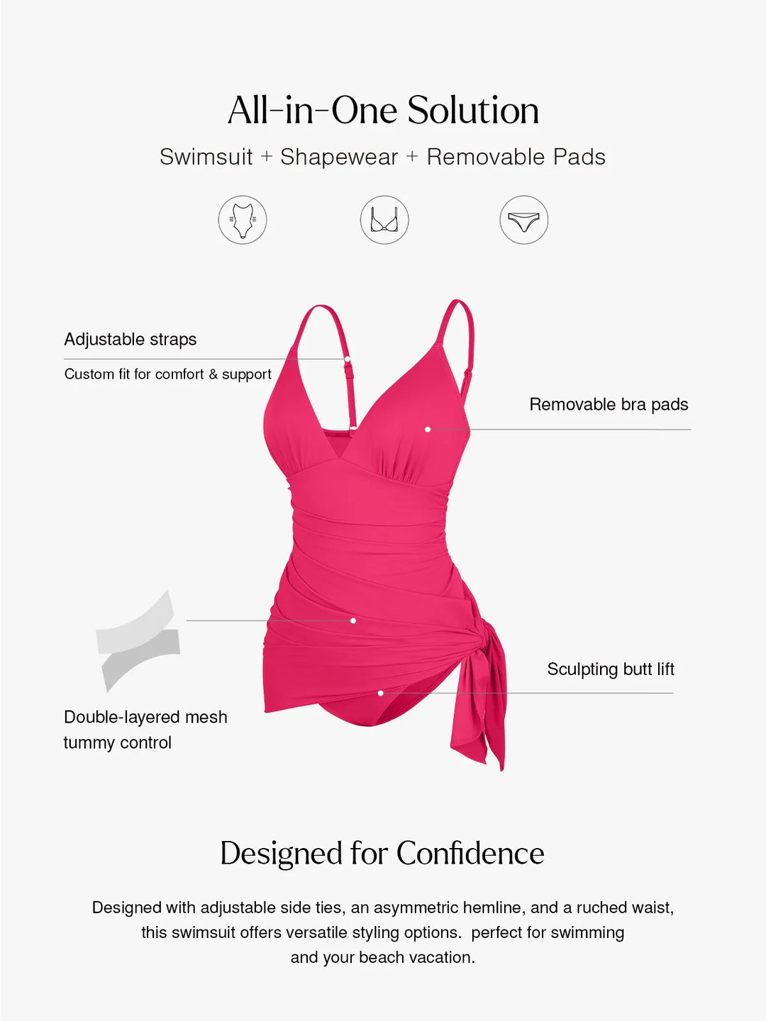 Maillot de bain une pièce convertible froncé Shapewear