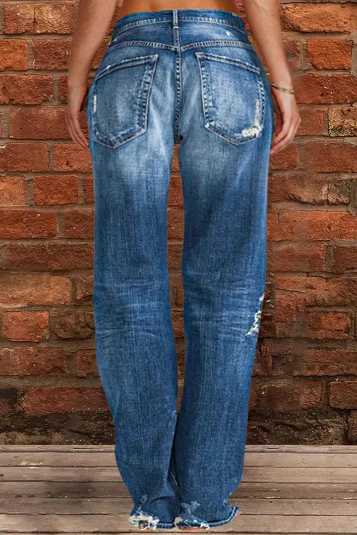 Lose Weite Bein Denim Retro gewaschene zerrissene Hose - Modefluss