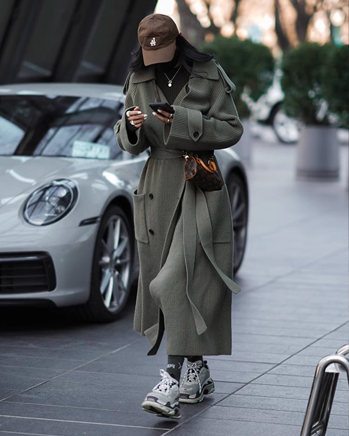 High-end Thickened Long Heavy-duty Windbreaker Sweater Jacket With Loose Design And Lazy Style Knitted Cardigan For Women In Autumn And Winter - Modefluss