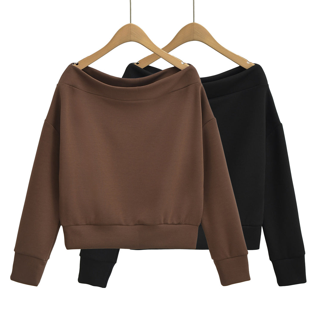 Women's French Off-shoulder Shoulder-baring Pullover Long Sleeve Sweater - Modefluss