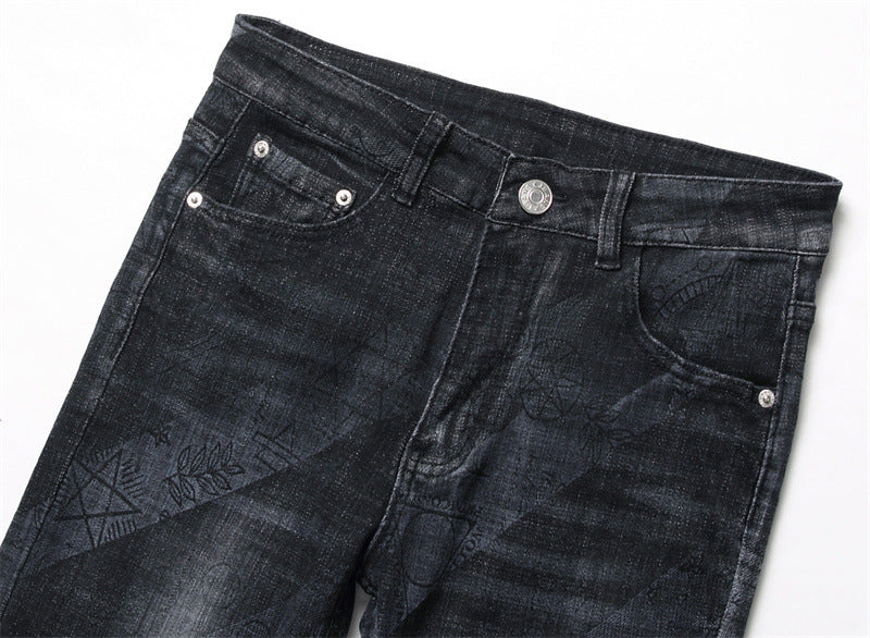 Punk Men's Skinny Jeans Mid-waist Printed - Modefluss