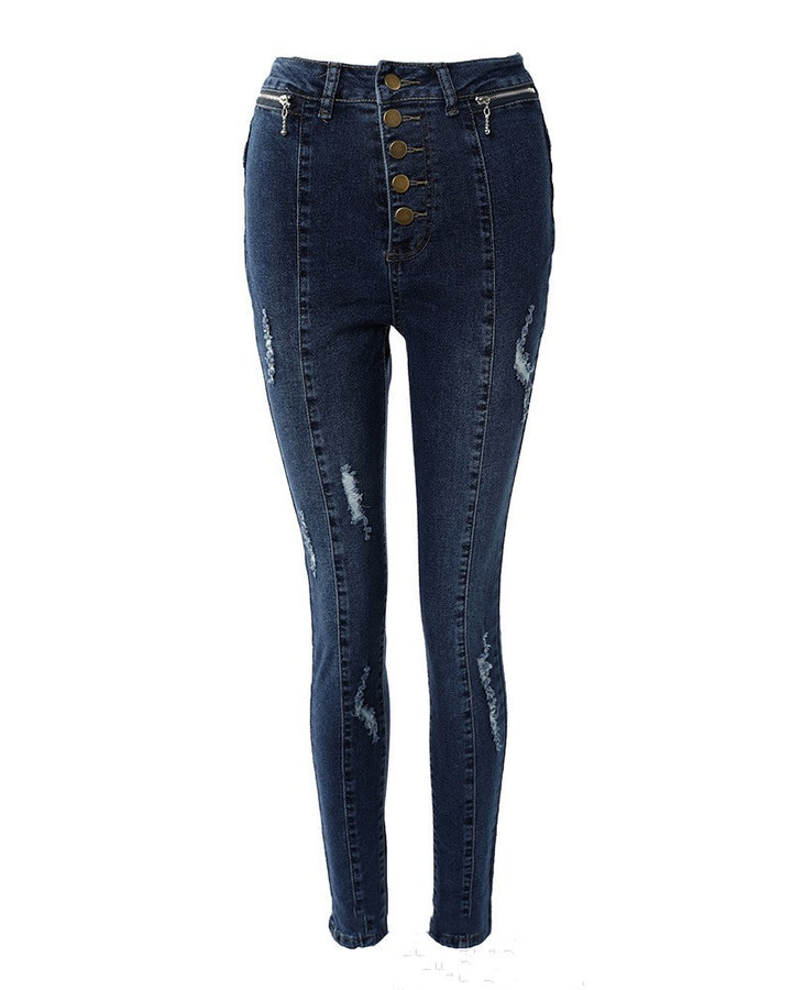 Mode Damen bekleidung Knopf Röhrenjeans - Modefluss