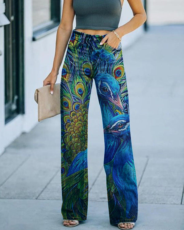 Damen-Jeans mit diagonaler Stoff bedruckt - Modefluss