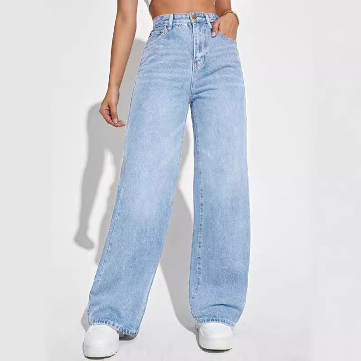 Europäische und amerikanische Damen Jeans mit hoher Taille schlank gerade - Modefluss