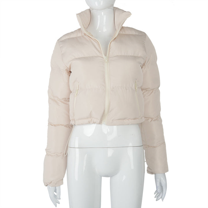 Fashion Short Coat Winter Warm Long-sleeved Stand Collar Zipper Bread Cotton Coat With Drawstring Design Women's Jacket - Modefluss