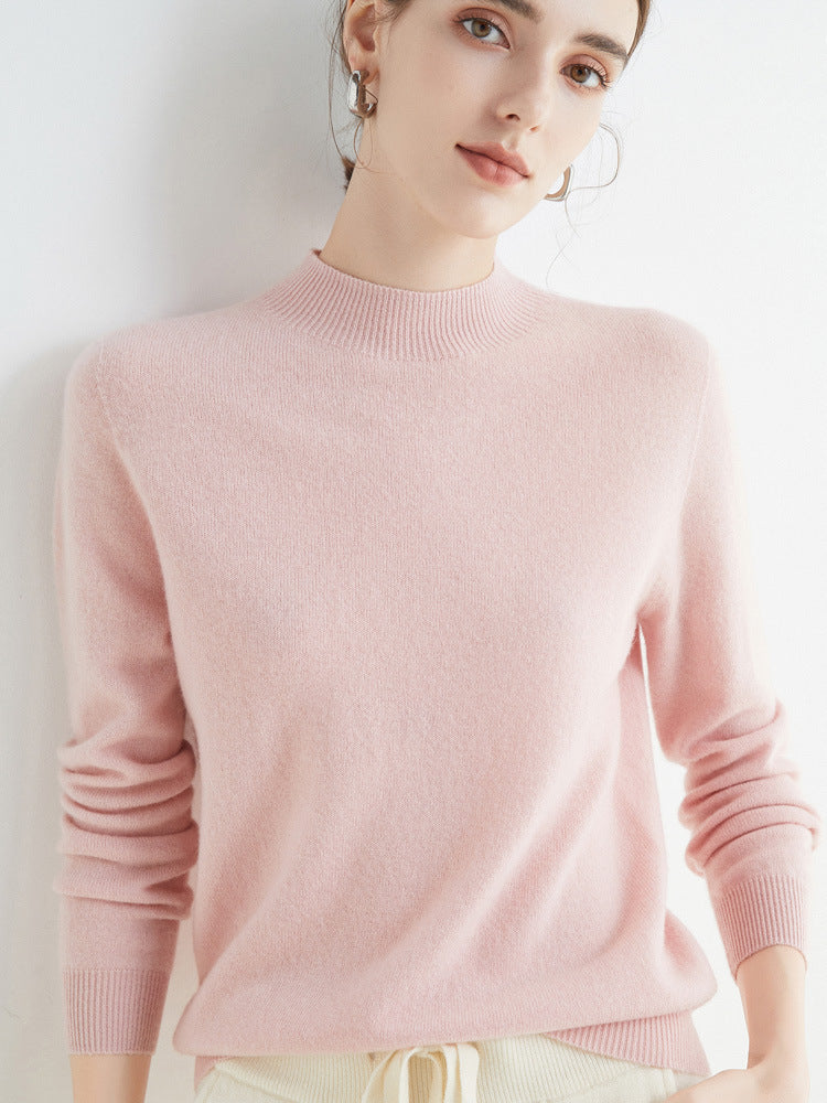 Half High Collar Pure Wool Women's Long Sleeved Knitted Base Sweater - Modefluss