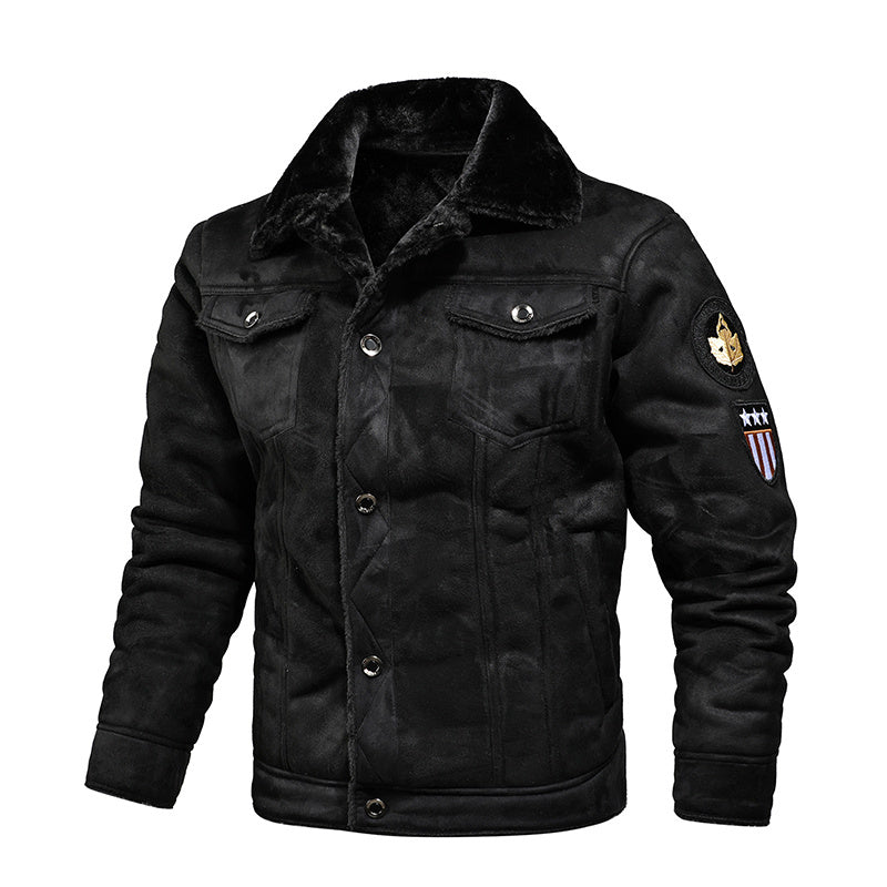 Winter Men Turn-down Collar Leather Jacket Outwear Warm Pilot Coats Windbreak - Modefluss
