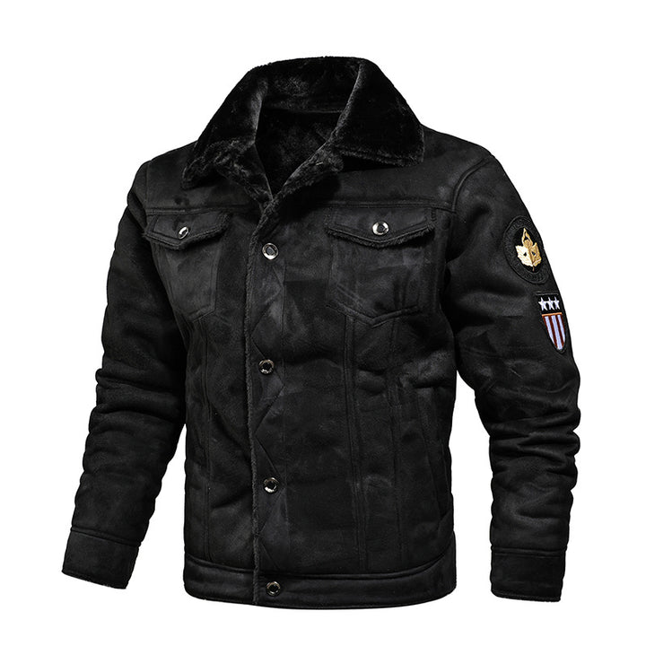 Winter Men Turn-down Collar Leather Jacket Outwear Warm Pilot Coats Windbreak - Modefluss