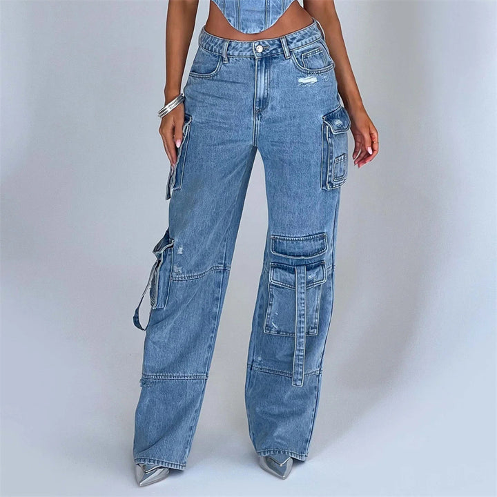 Drei dimensionale Taschen-Stitching-Jeans im amerikanischen Stil mit niedriger Taille - Modefluss