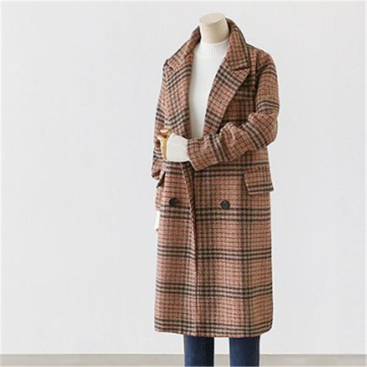 Plus Size Women's Plaid Long Sleeve Lapel Coat - Modefluss