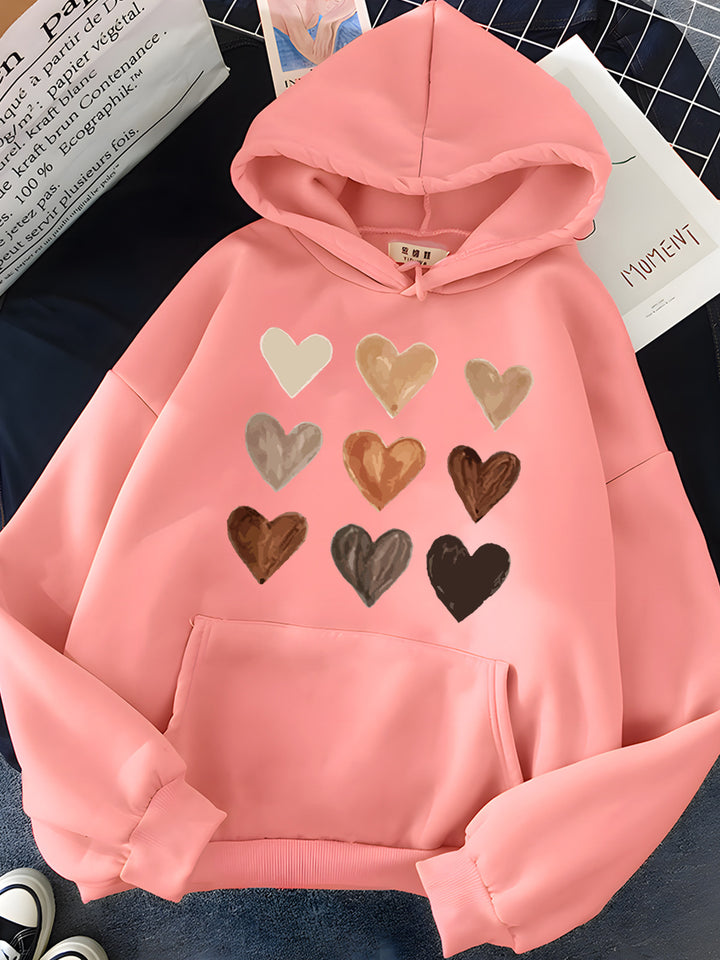 Gradient Heart-shaped Kangaroo Pocket Printed Hoodie - Modefluss