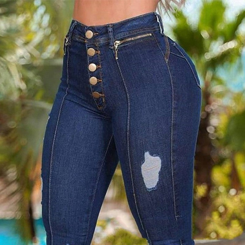 Mode Damen bekleidung Knopf Röhrenjeans - Modefluss
