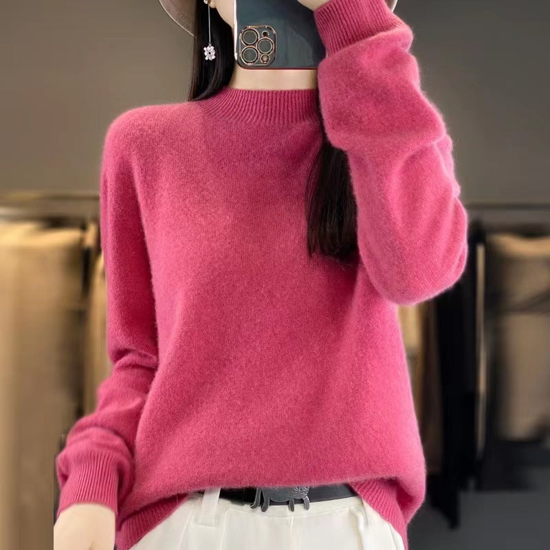 Half High Collar Pure Wool Women's Long Sleeved Knitted Base Sweater - Modefluss