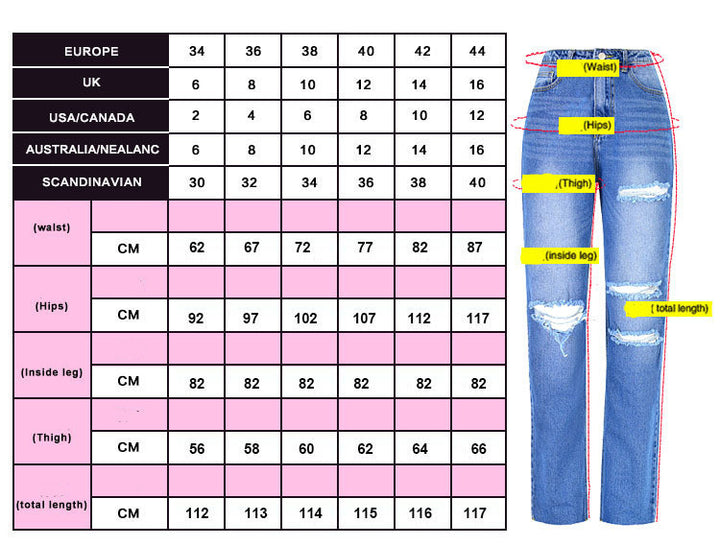 Frauen hohe Taille gerade zerrissene Jeans - Modefluss