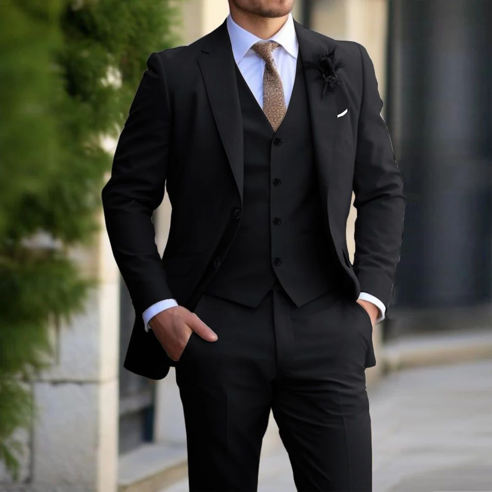 Brand Classic Men Suit 3 Pieces Fashion Slim Fit Blazer Vest - Modefluss