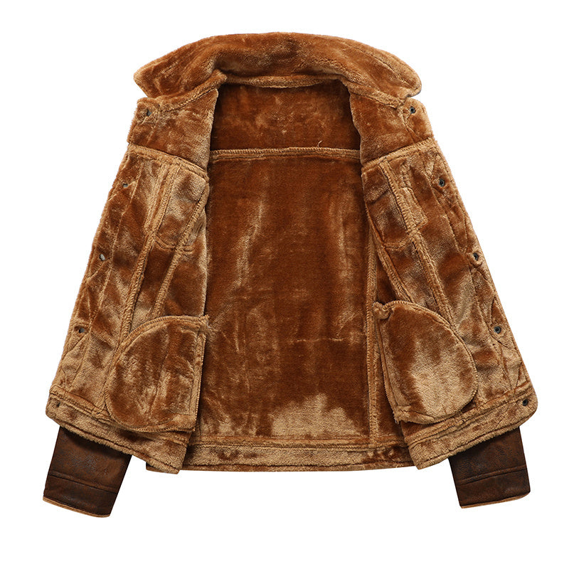 Winter Men Turn-down Collar Leather Jacket Outwear Warm Pilot Coats Windbreak - Modefluss