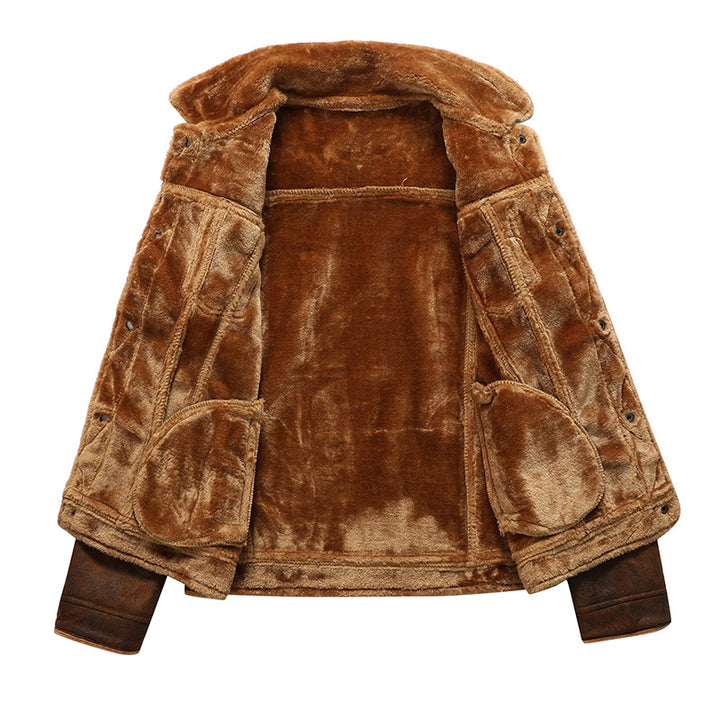 Winter Men Turn-down Collar Leather Jacket Outwear Warm Pilot Coats Windbreak - Modefluss