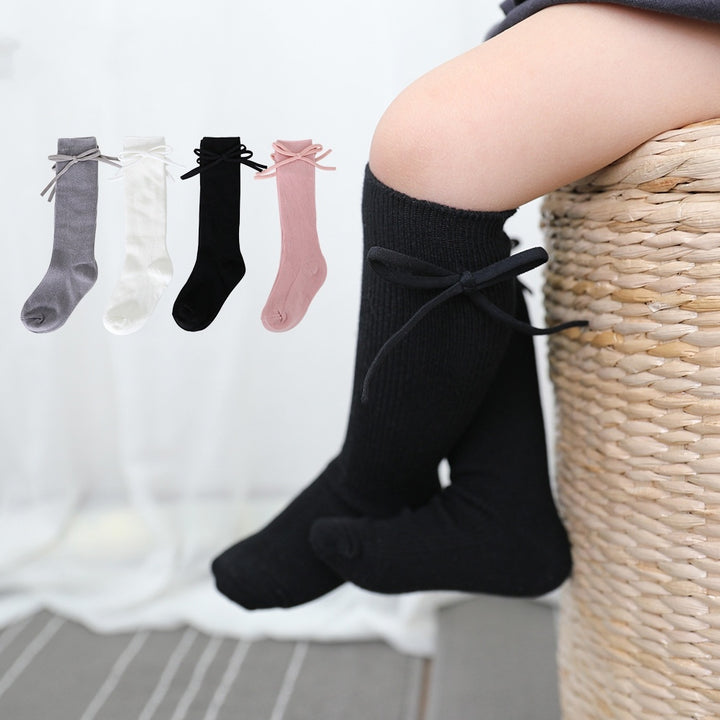 Girls' Bow Tube Socks Children's Monochrome Flat Mouth - Modefluss