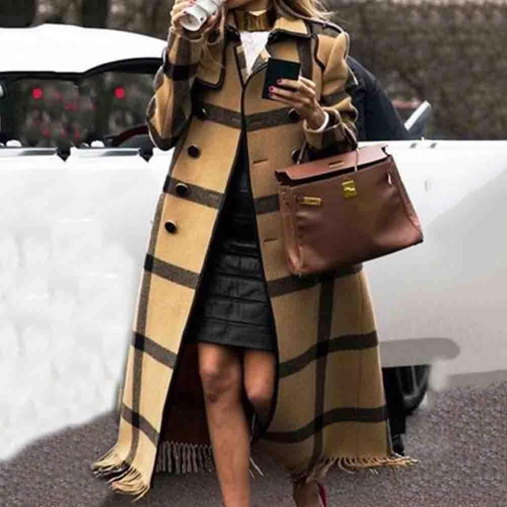 Damen Lässige Mode Lange Karo Jacke - Modefluss