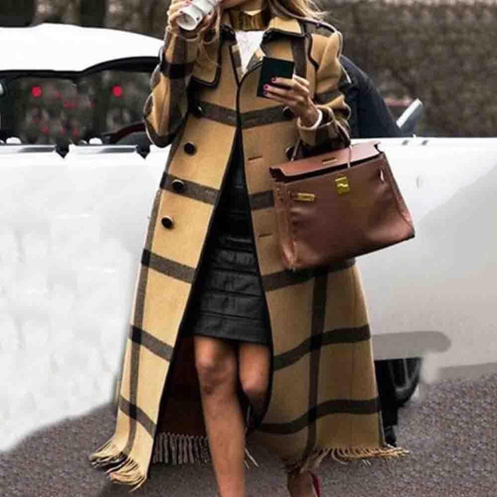 Damen Lässige Mode Lange Karo Jacke - Modefluss