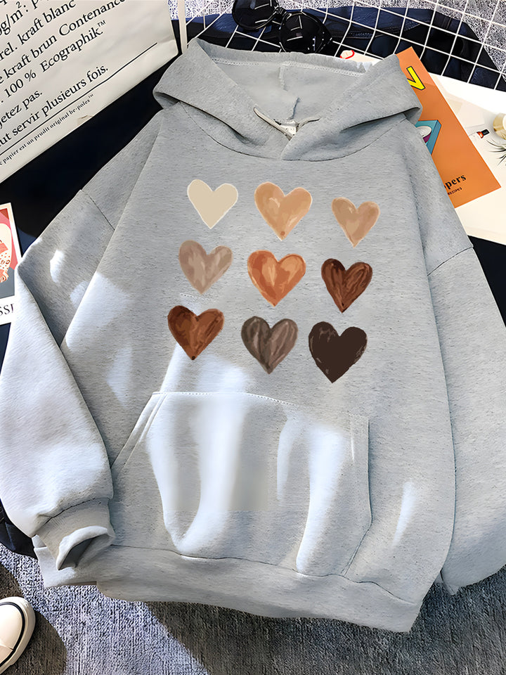 Gradient Heart-shaped Kangaroo Pocket Printed Hoodie - Modefluss
