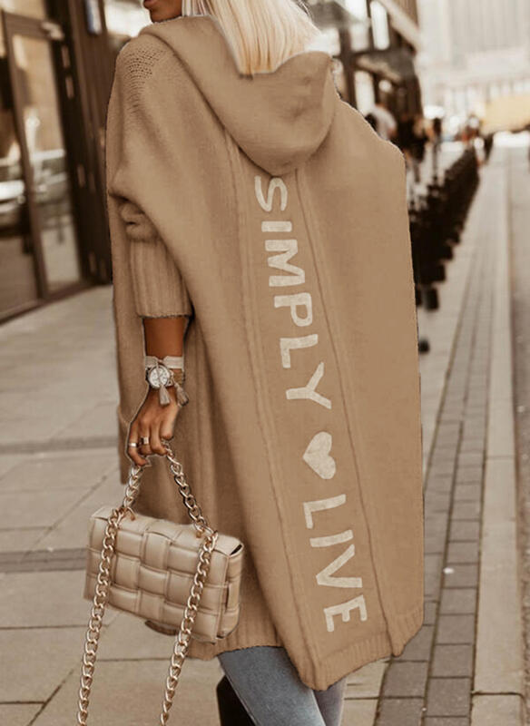 Hooded Loose Knit Mid-length Cardigan Jacket - Modefluss