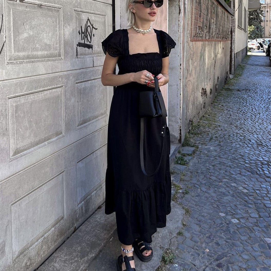 French Romantic Dress Black Design With Back - Modefluss