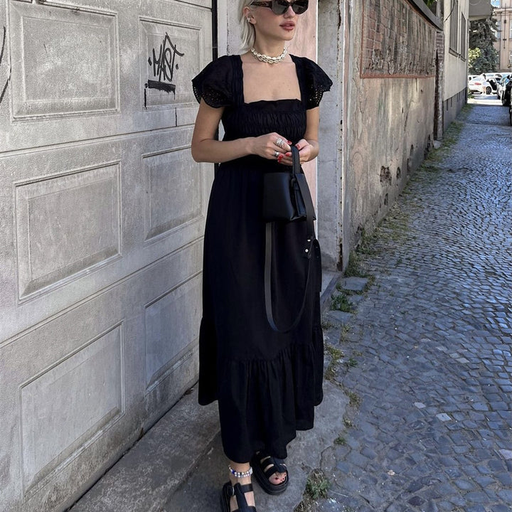 French Romantic Dress Black Design With Back - Modefluss