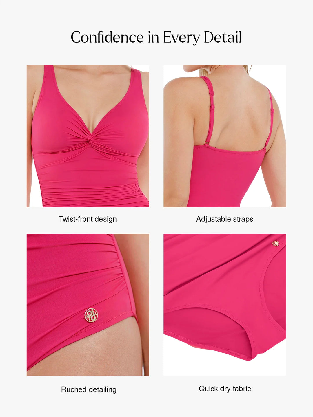 Maillot de bain sculptant à fronces et torsadé sur le devant