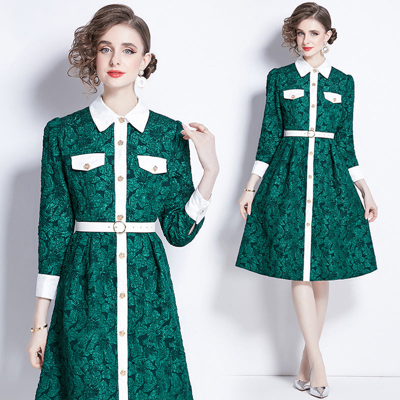 High-grade Jacquard Long Sleeve Dress - Modefluss