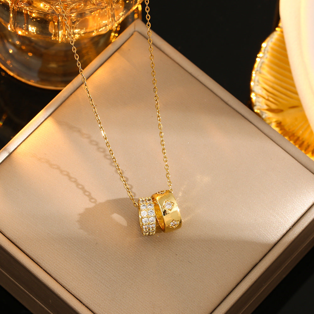 Korean Style Simple Rhinestone Carved Ring Pendant Necklace - Modefluss