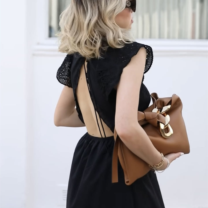 French Romantic Dress Black Design With Back - Modefluss