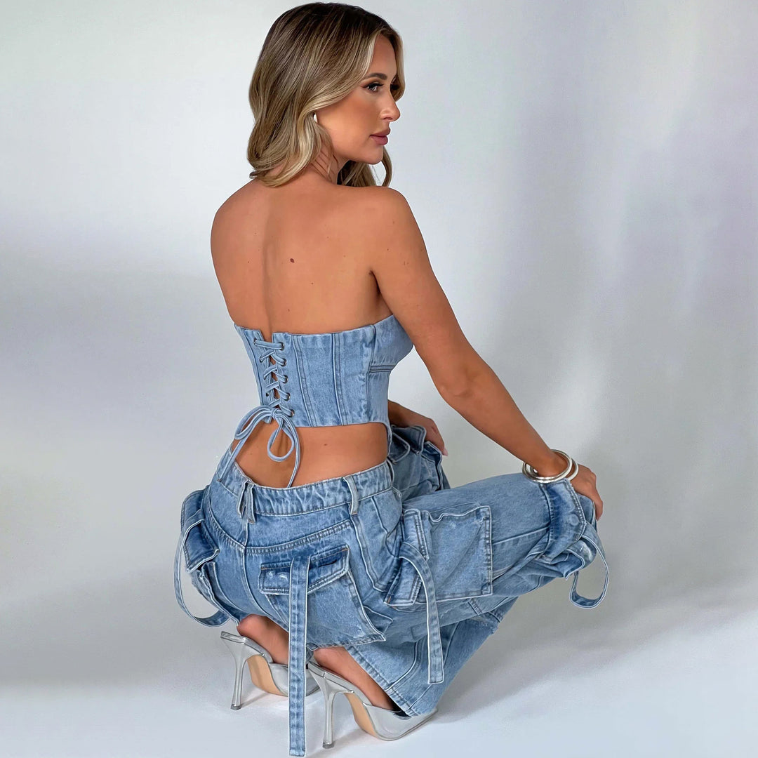 Drei dimensionale Taschen-Stitching-Jeans im amerikanischen Stil mit niedriger Taille - Modefluss