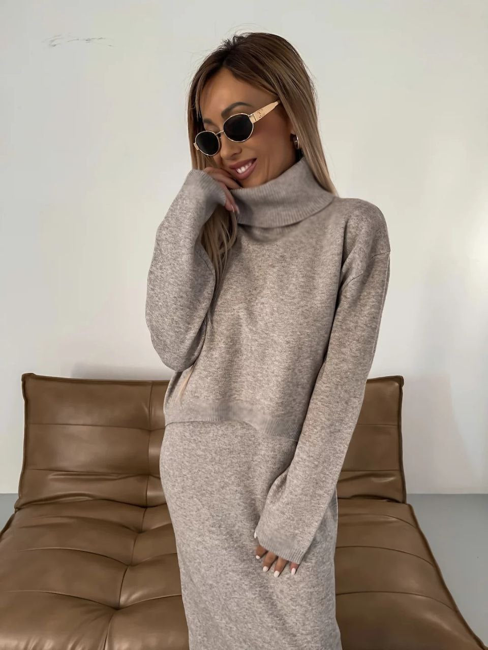 Anna™ - Midikleid und Rollkragenpullover Set - Modefluss