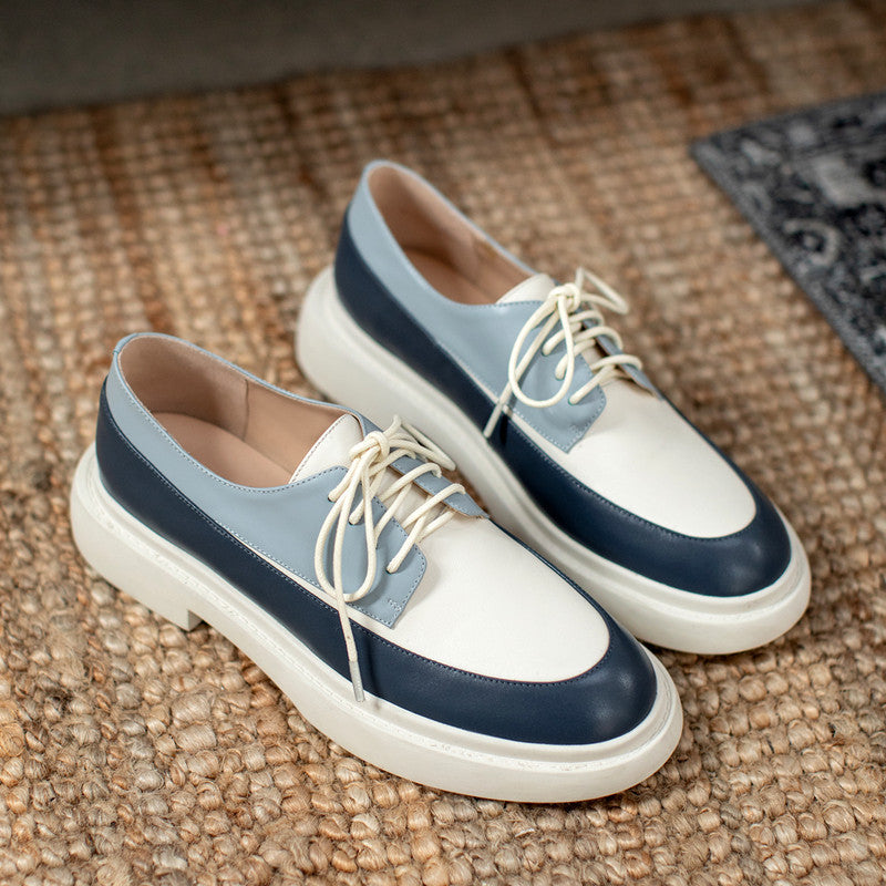 Genuine Leather Platform Lace Up White Loafers - Modefluss