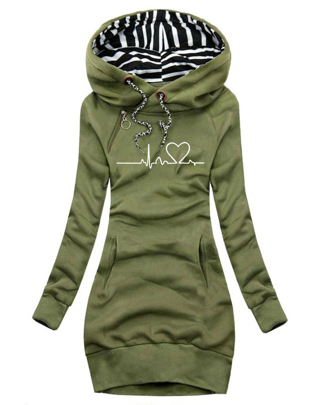 Damen Hoodie Pullover mit Herzmuster – Langer Sweatshirt-Top - Modefluss