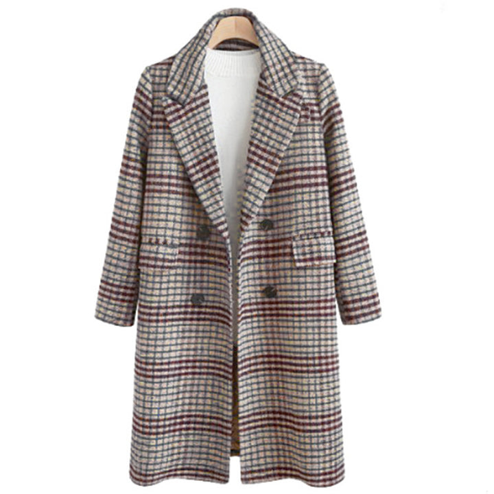 Plus Size Women's Plaid Long Sleeve Lapel Coat - Modefluss