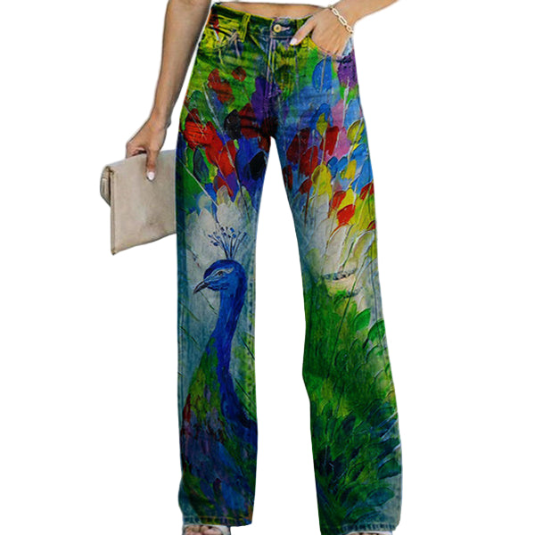 Damen-Jeans mit diagonaler Stoff bedruckt - Modefluss