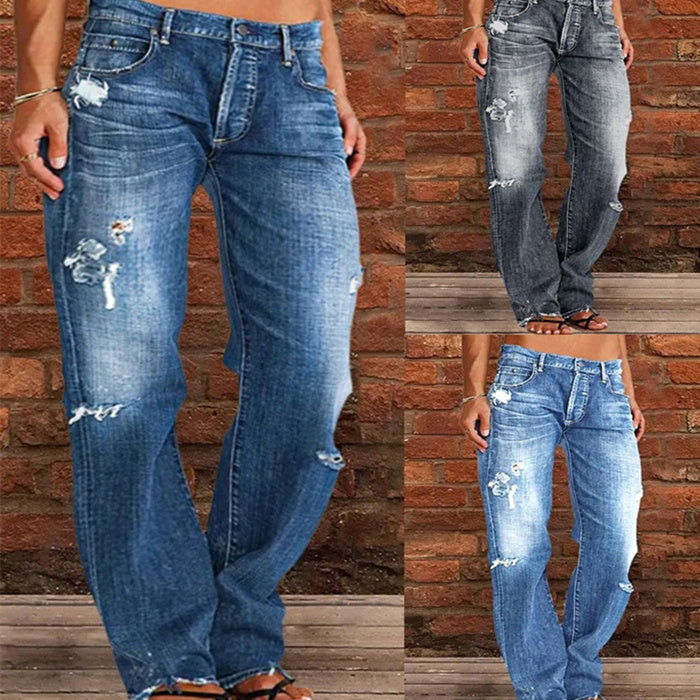 Lose Weite Bein Denim Retro gewaschene zerrissene Hose - Modefluss