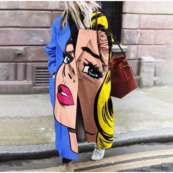Europäischer und amerikanischer Mode-Stil Damen Herbst und Winter Print Langer Mantel mit langen Ärmeln - Modefluss