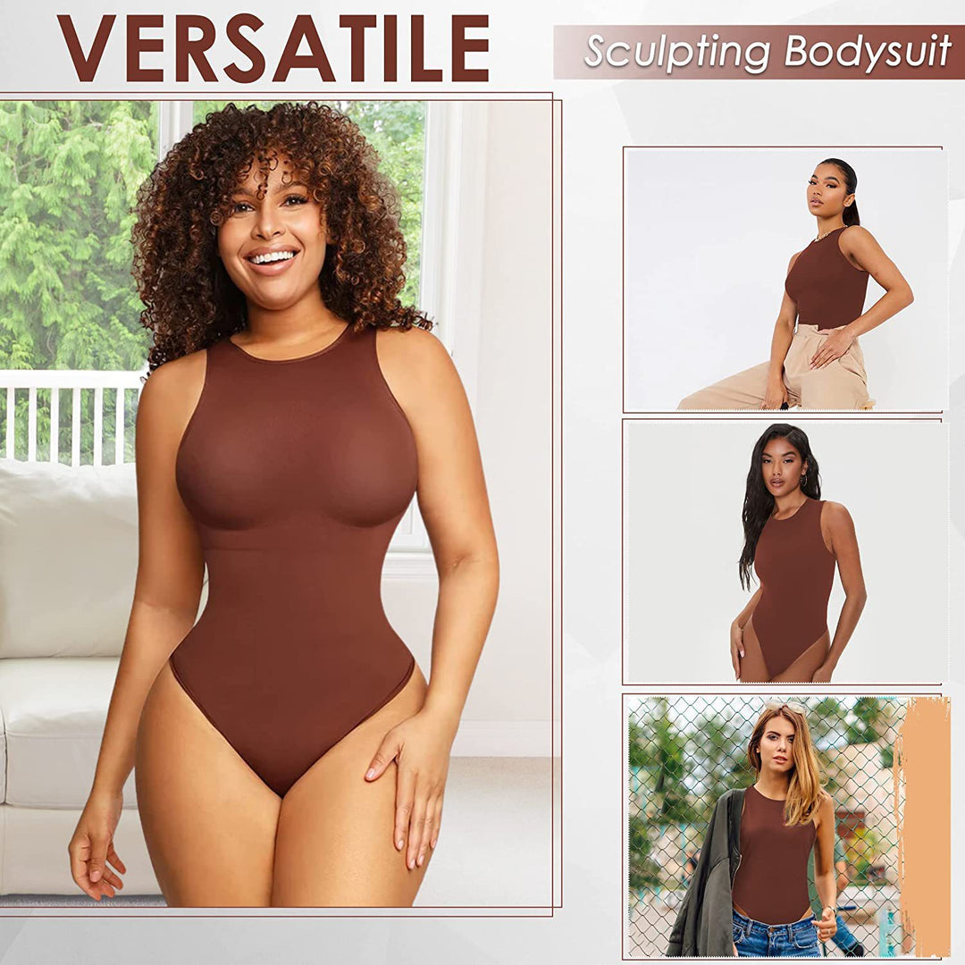 Bauchstraffender Body Shaper Einfarbiger Rundhals-Jumpsuit - Modefluss