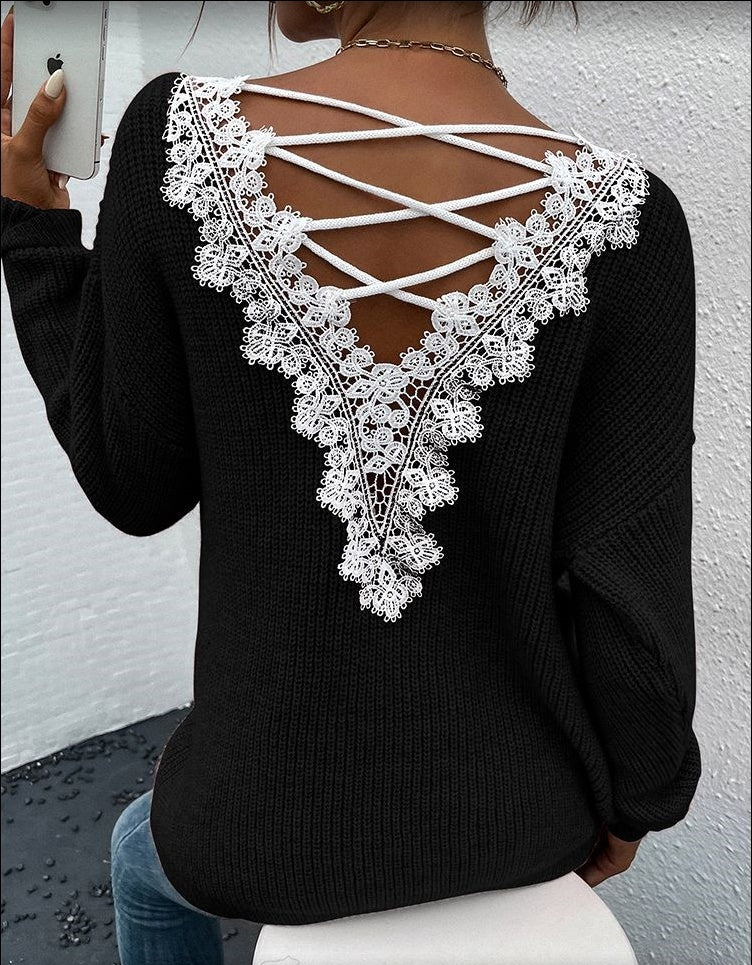 Y2k Clothes V-neck Sweater Ladies Winter Backless Streetwear Bandage Cashmere Sweater Women High Quality Fashion Clothes - Modefluss