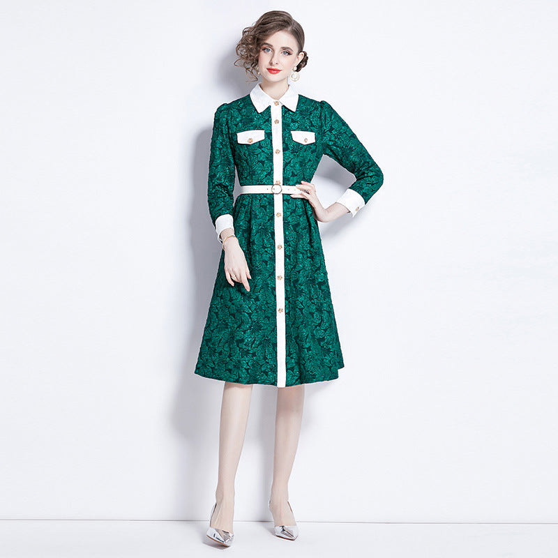 High-grade Jacquard Long Sleeve Dress - Modefluss